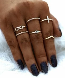 17KM Official Store Jewelry Retro Annilos Flower Child Ring Set