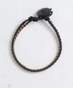 Kirr Bijoux Jewelry Rose Gold Thin Leather Beaded Bracelet