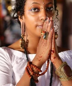 Offbeat Jewelry Rudraksha Buddhist Mala Beads Necklace With Black Tassels