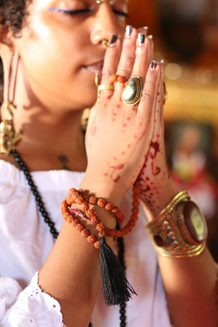Offbeat Jewelry Rudraksha Buddhist Mala Beads Necklace With Black Tassels 5 Offbeat Jewelry Rudraksha Buddhist Mala Beads Necklace With Black Tassels