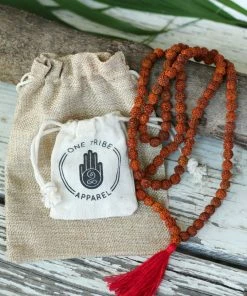 Offbeat Jewelry Rudraksha Buddhist Mala Beads Necklace With Red Tassels