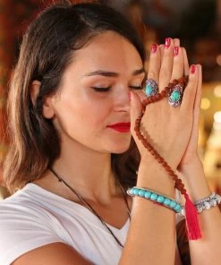 Offbeat Jewelry Rudraksha Buddhist Mala Beads Necklace With Red Tassels