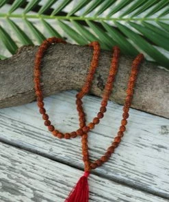 Offbeat Jewelry Rudraksha Buddhist Mala Beads Necklace With Red Tassels