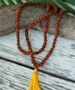 Offbeat Rudraksha Buddhist Mala Beads Necklace With Yellow Tassels Jewelry