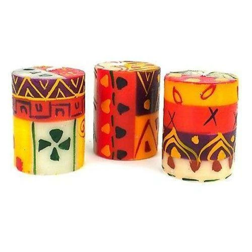 Nobunto Set Of Three Boxed Hand-Painted Candles - Indaeuko Design (GC) 3 Nobunto Set Of Three Boxed Hand-Painted Candles - Indaeuko Design (GC)
