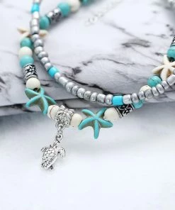 One Tribe Apparel Shell Beads Starfish Turtle Anklet Jewelry