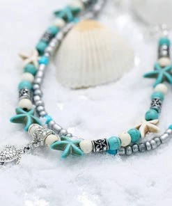 One Tribe Apparel Shell Beads Starfish Turtle Anklet Jewelry