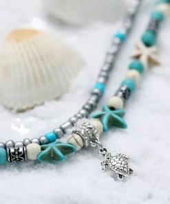 One Tribe Apparel Shell Beads Starfish Turtle Anklet Jewelry