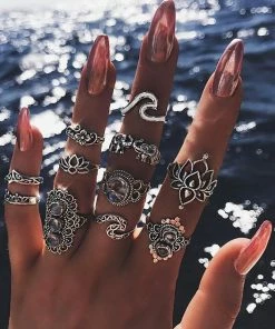 IG Jewellery Store Silver Bohemian Beach Ring Set