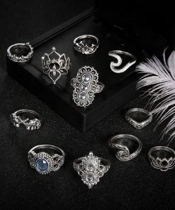 IG Jewellery Store Silver Bohemian Beach Ring Set