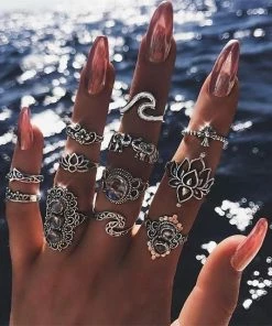 IG Jewellery Store Silver Bohemian Beach Ring Set