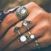 RaviMour Official Store Silver Boho Stone Ring Set Jewelry