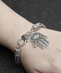 Biffia Store Jewelry Silver Chain Bracelet W/Hamsa & Evil Eye