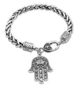 Biffia Store Jewelry Silver Chain Bracelet W/Hamsa & Evil Eye