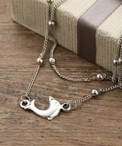 One Tribe Apparel Silver Dolphin Beaded Boho Anklet Jewelry
