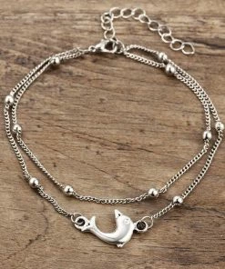 One Tribe Apparel Silver Dolphin Beaded Boho Anklet Jewelry