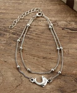 One Tribe Apparel Silver Dolphin Beaded Boho Anklet Jewelry
