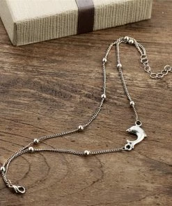 One Tribe Apparel Silver Dolphin Beaded Boho Anklet Jewelry