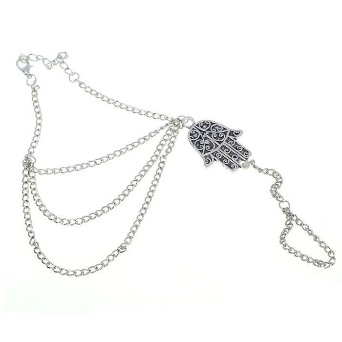 One Tribe Apparel Jewelry Silver Hamsa Bracelet & Hand Chain 6 One Tribe Apparel Jewelry Silver Hamsa Bracelet & Hand Chain
