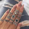 RaviMour Official Store Jewelry Silver Lotus Boho Ring Set