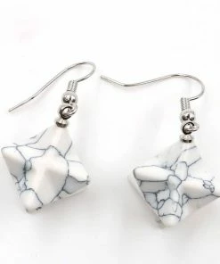 Xinshangmie Store Jewelry Silver Plated White Turquoise Merkaba Drop Earrings
