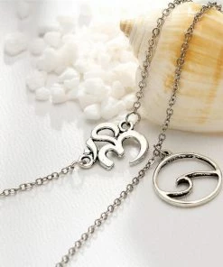 One Tribe Apparel Silver Stacked Om & Wave Charm Boho Anklet