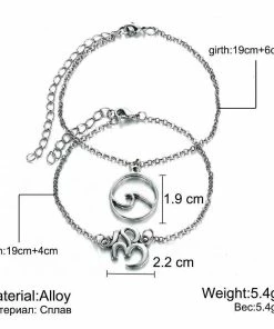 One Tribe Apparel Silver Stacked Om & Wave Charm Boho Anklet