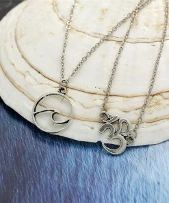 One Tribe Apparel Silver Stacked Om & Wave Charm Boho Anklet