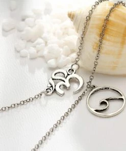 One Tribe Apparel Silver Stacked Om & Wave Charm Boho Anklet