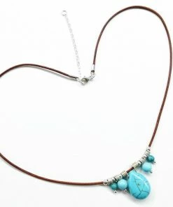 Lexi Butler Designs Silver Turquoise Drop Bead Charm Leather Necklace Jewelry