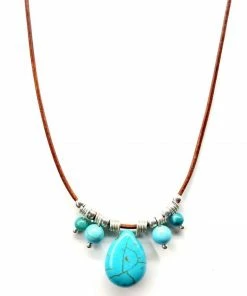 Lexi Butler Designs Silver Turquoise Drop Bead Charm Leather Necklace Jewelry