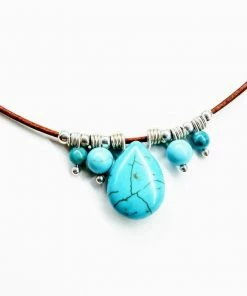 Lexi Butler Designs Silver Turquoise Drop Bead Charm Leather Necklace Jewelry