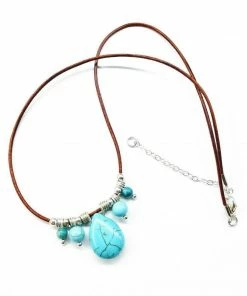 Lexi Butler Designs Silver Turquoise Drop Bead Charm Leather Necklace Jewelry