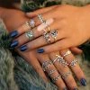 17KM Official Store Silver Vintage Pink Stone Flower Party Rings Set