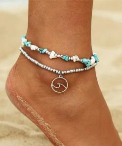 One Tribe Apparel Jewelry Silver Wave Charm Adjustable Beads Anklet