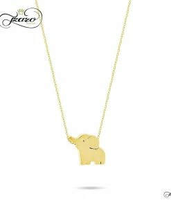 TZARO JEWELRY Small Elephant Necklace, 925 Sterling Silver, 14K Gold Plated Mini Elephant Necklace