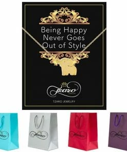 TZARO JEWELRY Small Elephant Necklace, 925 Sterling Silver, 14K Gold Plated Mini Elephant Necklace