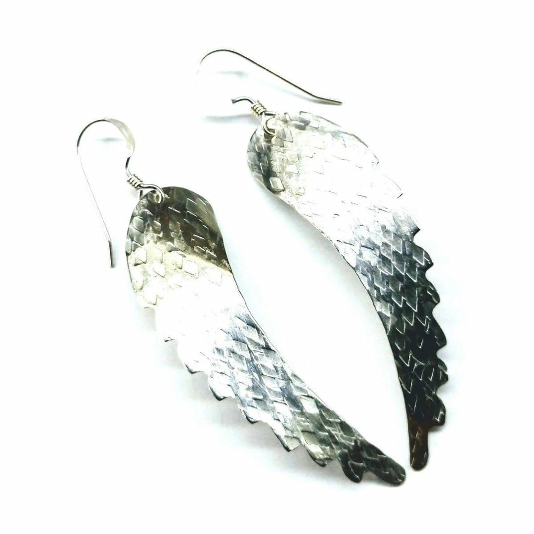 Lexi Butler Designs Jewelry Sterling Silver Hammer Pattern Sculpted Angel Wing Earrings 3 Lexi Butler Designs Jewelry Sterling Silver Hammer Pattern Sculpted Angel Wing Earrings