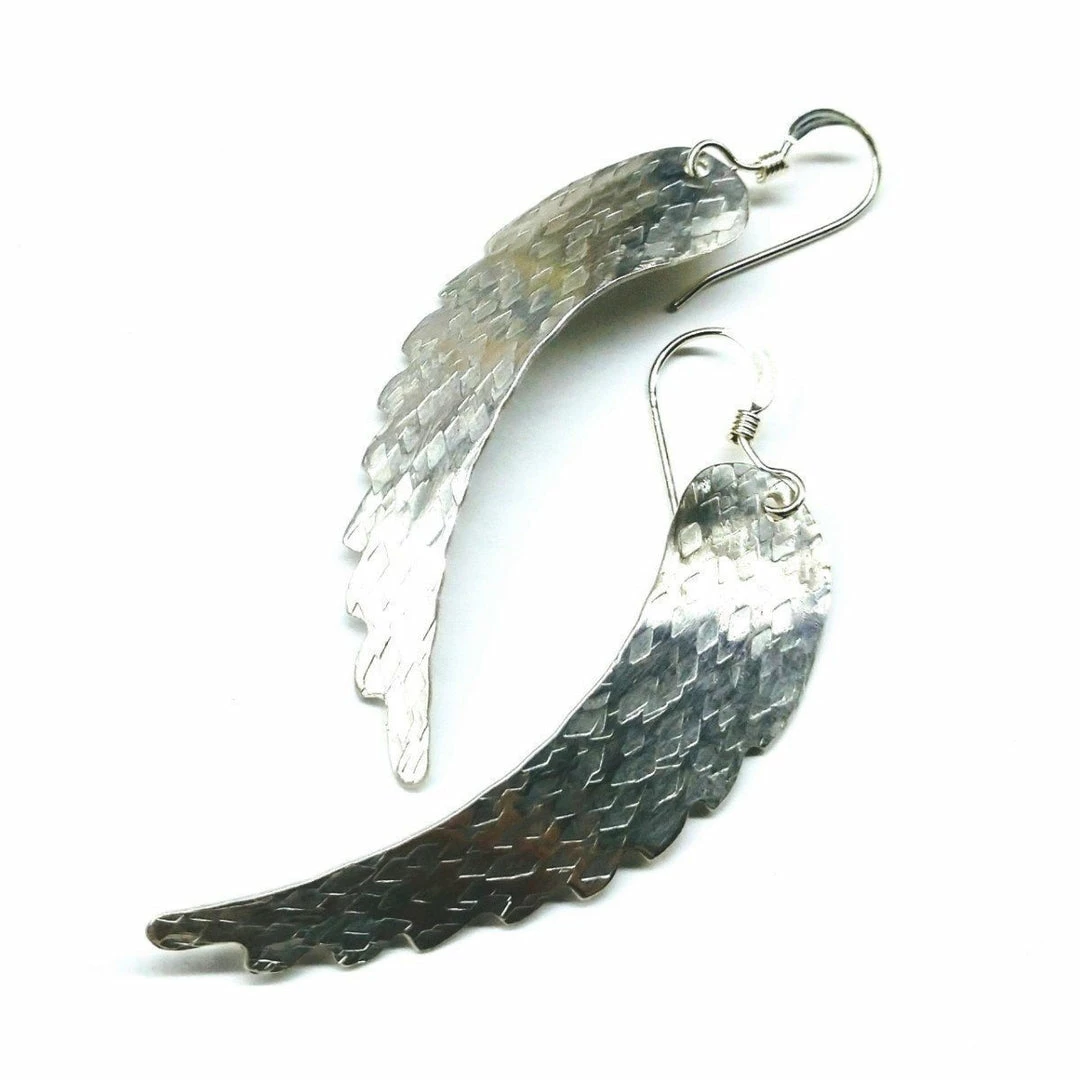 Lexi Butler Designs Jewelry Sterling Silver Hammer Pattern Sculpted Angel Wing Earrings 5 Lexi Butler Designs Jewelry Sterling Silver Hammer Pattern Sculpted Angel Wing Earrings