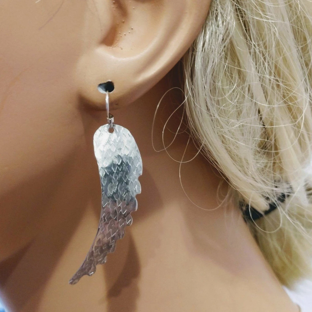 Lexi Butler Designs Jewelry Sterling Silver Hammer Pattern Sculpted Angel Wing Earrings 8 Lexi Butler Designs Jewelry Sterling Silver Hammer Pattern Sculpted Angel Wing Earrings
