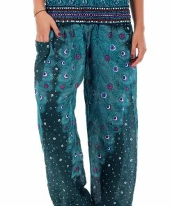Napat Teal Plume Peacock Harem Pants