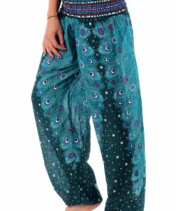 Napat Teal Plume Peacock Harem Pants