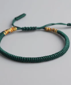 AMIU Handmade Store Green And Gold Tibetan Buddhist Bracelet Jewelry