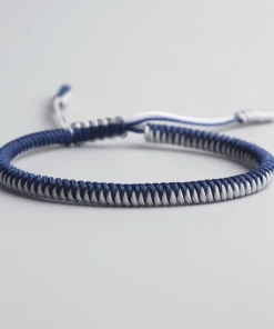 AMIU Handmade Store Navy & White Braided Buddhist Tibetan Bracelets