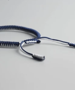 AMIU Handmade Store Navy & White Braided Buddhist Tibetan Bracelets