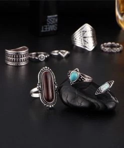 One Tribe Apparel Jewelry Tibetan Gypsy Turquoise & Black Ring Set