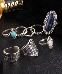 One Tribe Apparel Jewelry Tibetan Gypsy Turquoise & Black Ring Set