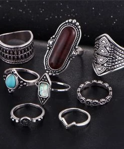 One Tribe Apparel Jewelry Tibetan Gypsy Turquoise & Black Ring Set