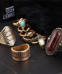 One Tribe Apparel Jewelry Tibetan Gypsy Turquoise & Black Ring Set