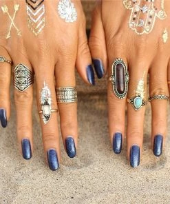 One Tribe Apparel Jewelry Tibetan Gypsy Turquoise & Black Ring Set